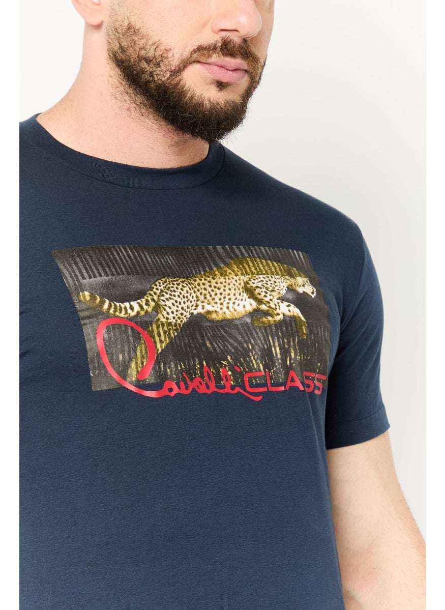 Cavalli Class Men Round Neck Short Sleeve Graphic Print T-Shirt, Navy Combo  - Image 4