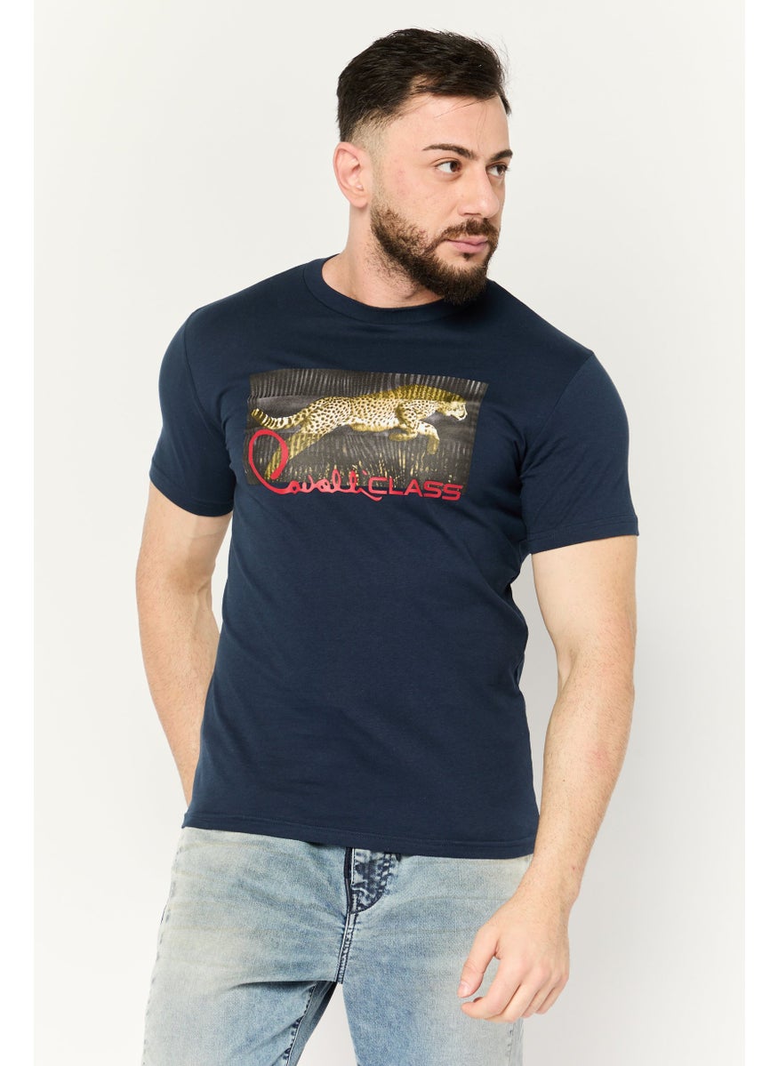 Cavalli Class Men Round Neck Short Sleeve Graphic Print T-Shirt, Navy Combo  - Image 1