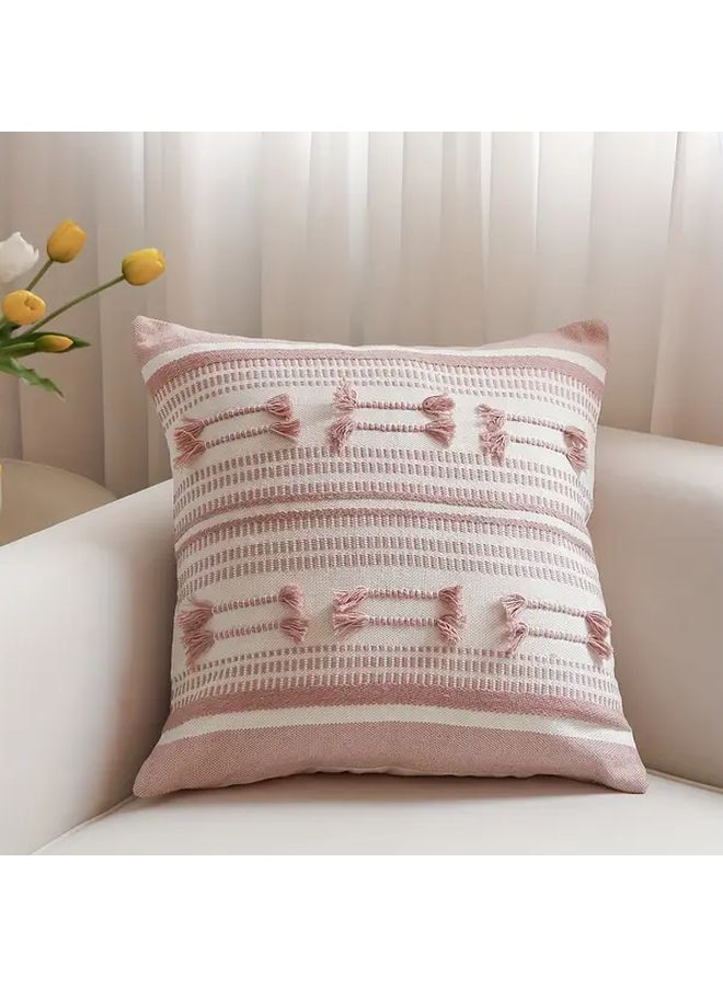 Mira Powder Bohemian Pink Striped Decorative Pillow Cover 19 69x19 69 Inch Unique Cut Out Design Zipper Closure - Image 1