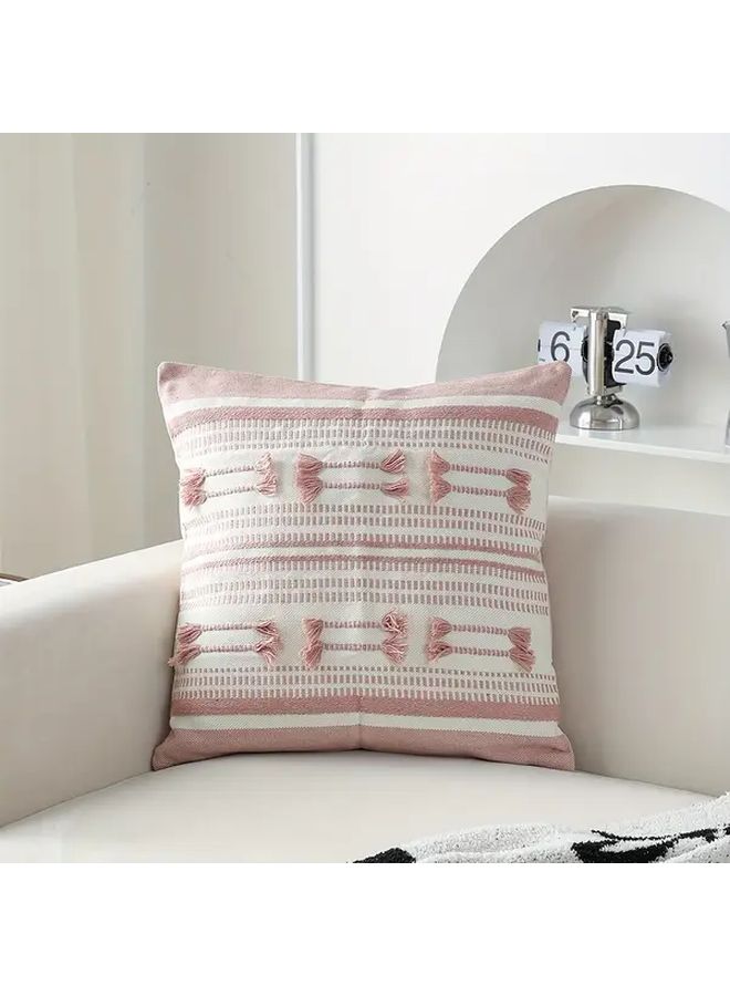Mira Powder Bohemian Pink Striped Decorative Pillow Cover 19 69x19 69 Inch Unique Cut Out Design Zipper Closure - Image 4