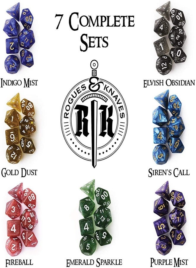 Rogues & Knaves Large Dice Bag with 7 Complete Dice Sets | Dragon DND Dice Bag and 49 Polyhedral Dice | Red Dice Bag with Pockets - Image 2