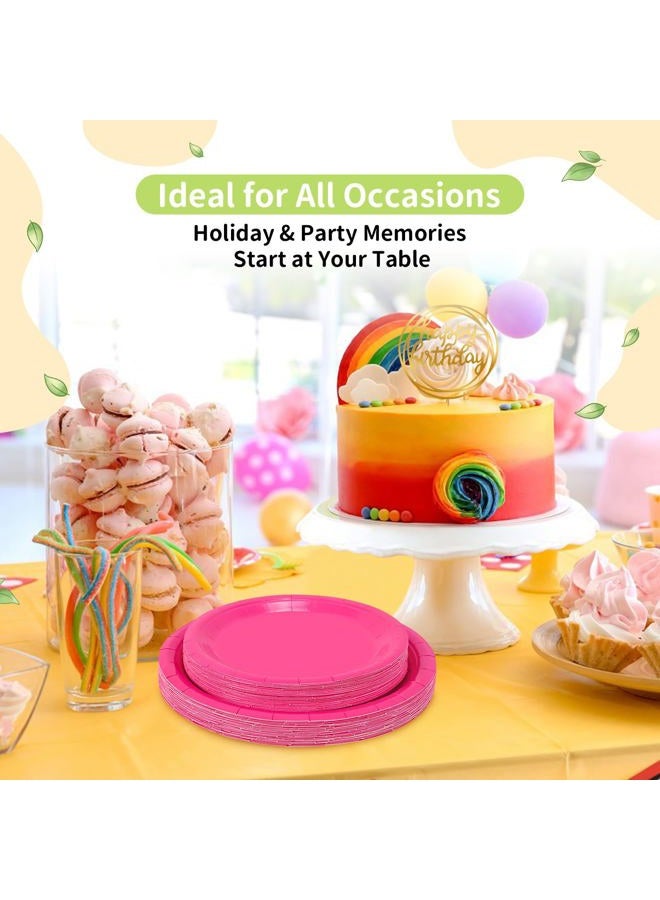 LANLISA 50 Hot Pink Paper Plates Disposable Set Includes 25-9" & 25-7" Disposable Dessert Cake Paper Plates for Party Supplies - Image 2