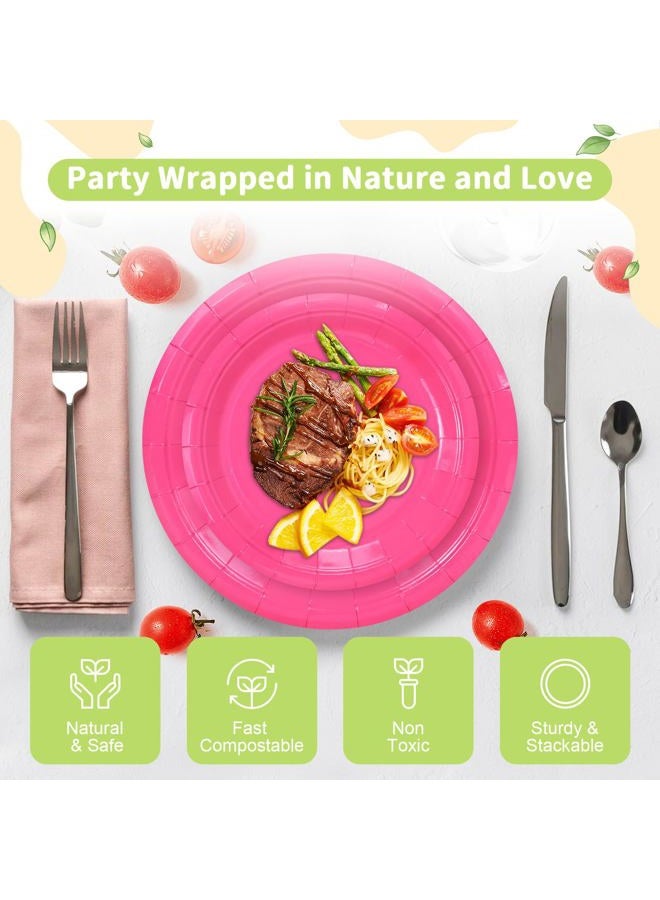 LANLISA 50 Hot Pink Paper Plates Disposable Set Includes 25-9" & 25-7" Disposable Dessert Cake Paper Plates for Party Supplies - Image 3