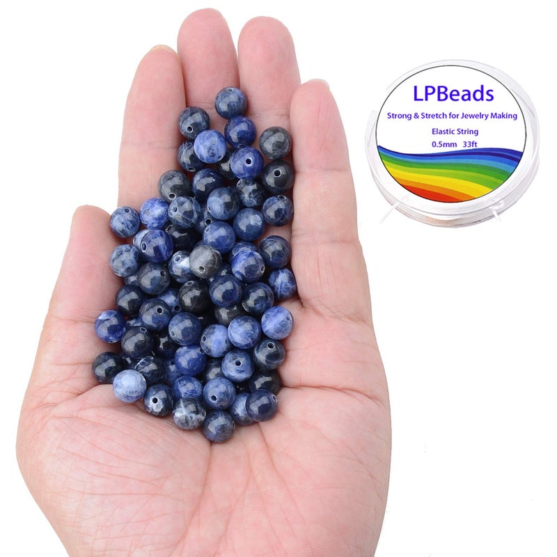 LPBeads 100 قطعة 8 مللي متر خرز سوداليتي أزرق طبيعي أحجار كريمة خرز مستدير فضفاض لصنع المجوهرات بحبل مطاطي كريستالي - Image 2