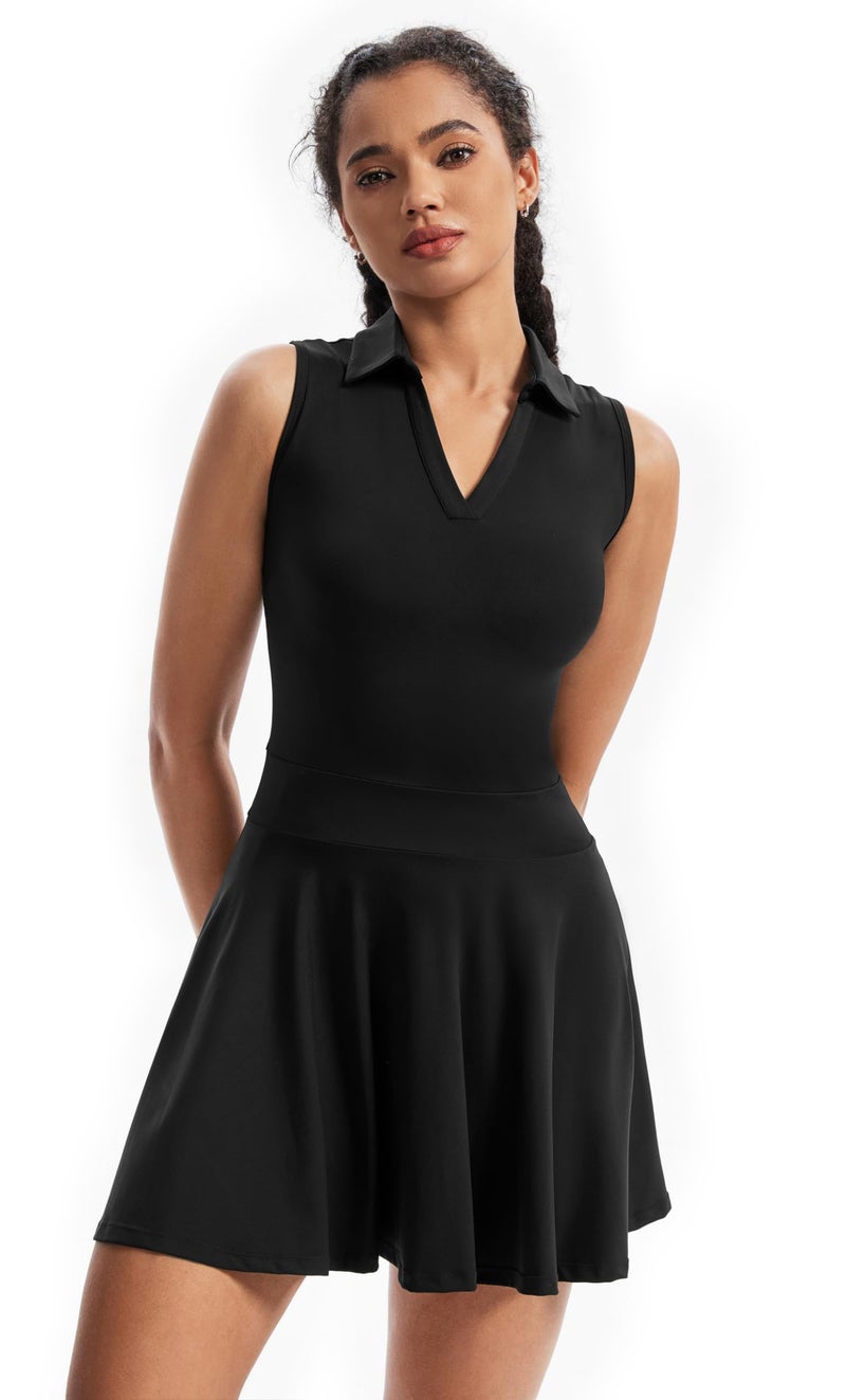 Blaosn Flowy Athletic Dress for Women Workout Golf Tennis Active Wear Mini Sun Dresses with Shorts Pockets Teen Girls Cute Trendy Clothes Casual Summer Beach Going Out Outfits(Black,S) - Image 2