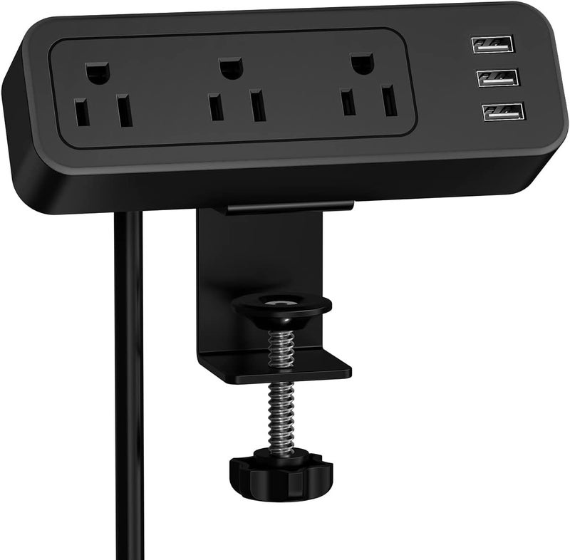 JSVER Desk Power Strip JSVER Desk Clamp Power Strip Desk Mount USB Charging Power Station Desk MultiOutlets 3 AC Outlets 65 ft Extension Cord Desktop Charging Clamp for Home Office Workshop - Image 1