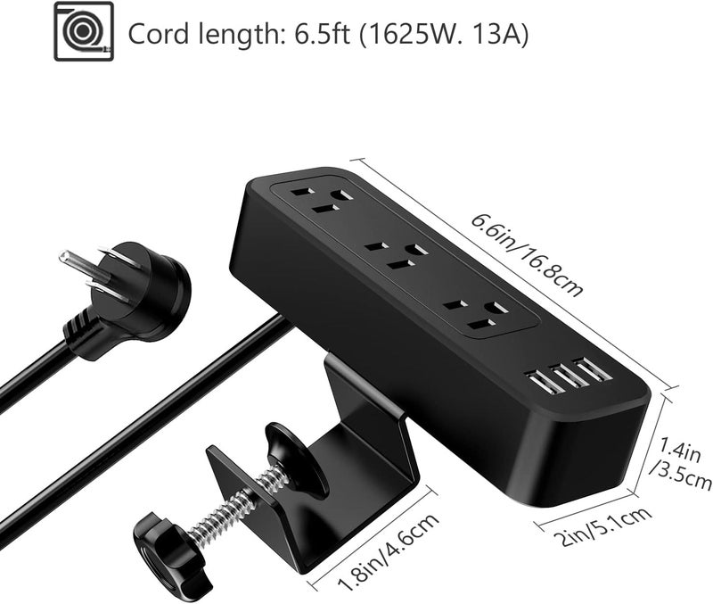 JSVER Desk Power Strip JSVER Desk Clamp Power Strip Desk Mount USB Charging Power Station Desk MultiOutlets 3 AC Outlets 65 ft Extension Cord Desktop Charging Clamp for Home Office Workshop - Image 5