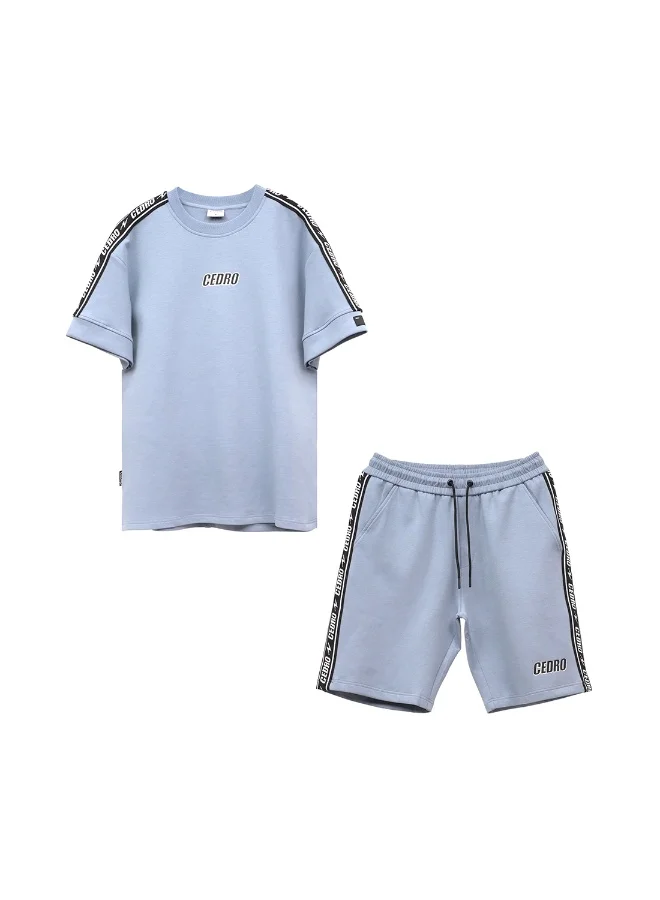 سيدرو Cedro Men's Oversize Graphic Tee & Shorts Set in Blue