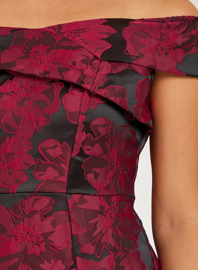 Styli Women Jacquard Off Shoulder Maxi Evening Dress - Image 4