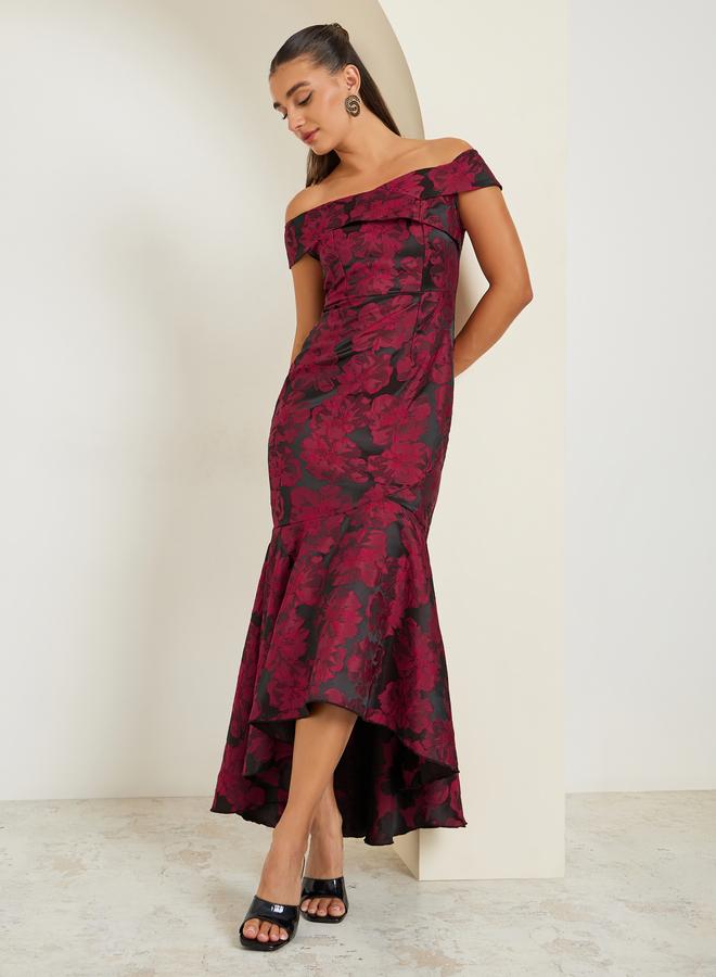 Styli Women Jacquard Off Shoulder Maxi Evening Dress - Image 1