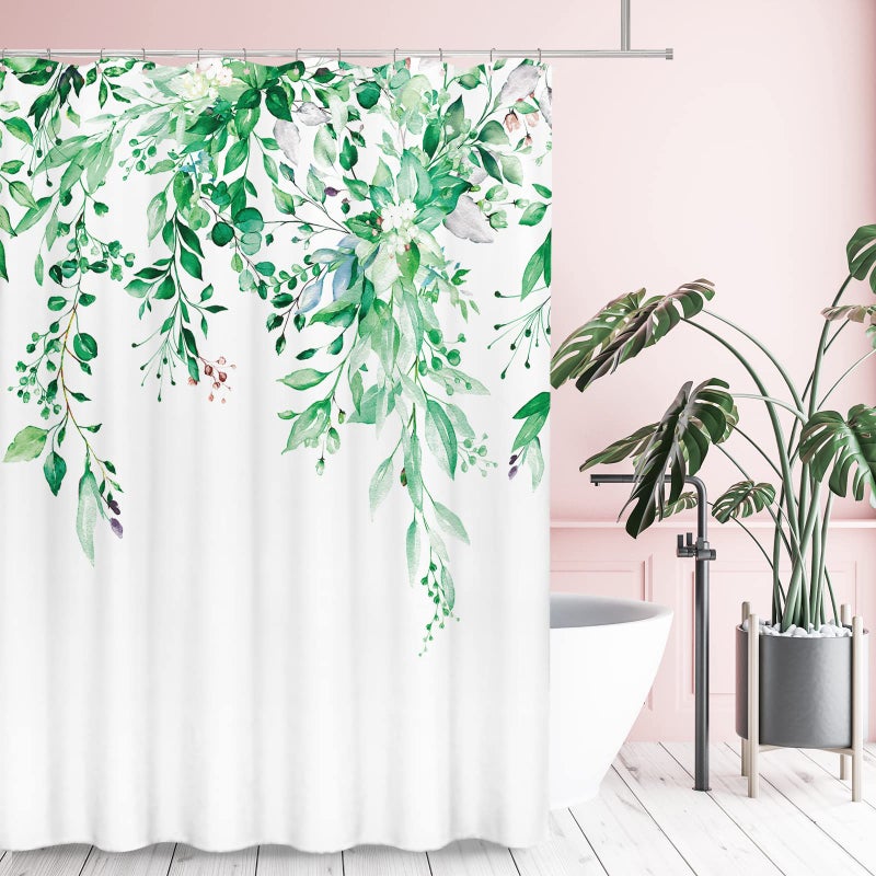 Tititex Emerald Green Eucalyptus Startain Starta Sets Moaterclor Leaves على النبات العلوي مع زخرفة الحمام الأزهار 72 × 84 بوصة مع السنانير - Image 3