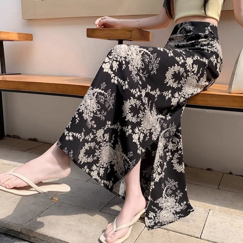 Summer Side-Slit Floral Chiffon Skirt for Women 2026 New French Style Versatile Hip-Hugging Fishtail Long Skirt - Image 3