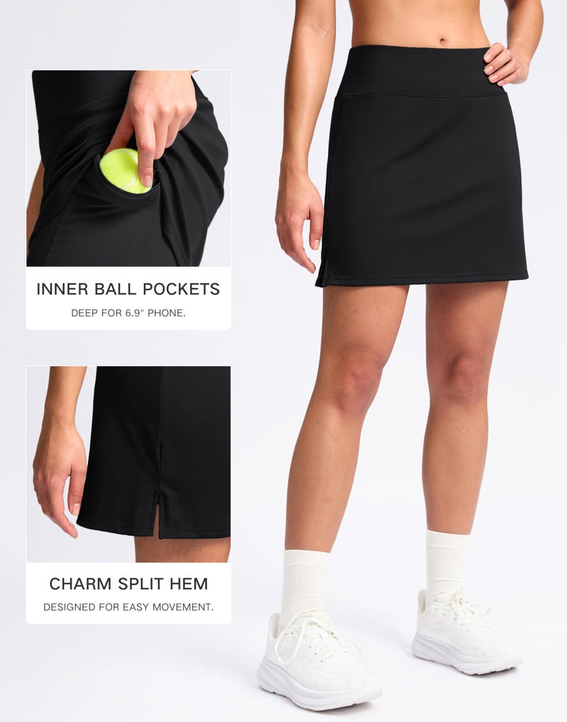 SANTINY 16" Skorts for Women with 2 Pockets High Waisted A Line Pickleball Golf Skort Casual Athletic Tennis Skirt (Black_M) - Image 4