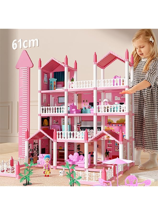 WEMART Dollhouse For Girl 5 Story 17 Rooms Luxury Pink Dollhouse Diy Play Doll Room Set With Light Strip 4 Dolls 4 Puppy And Doll Furnitures Dream Christmas Birthday Toy Gift For Girls 3 4 5 6 7 8 - Image 4