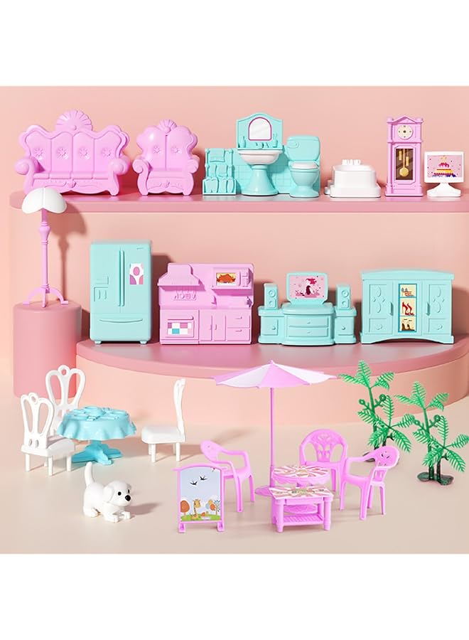 WEMART Dollhouse For Girl 5 Story 17 Rooms Luxury Pink Dollhouse Diy Play Doll Room Set With Light Strip 4 Dolls 4 Puppy And Doll Furnitures Dream Christmas Birthday Toy Gift For Girls 3 4 5 6 7 8 - Image 5