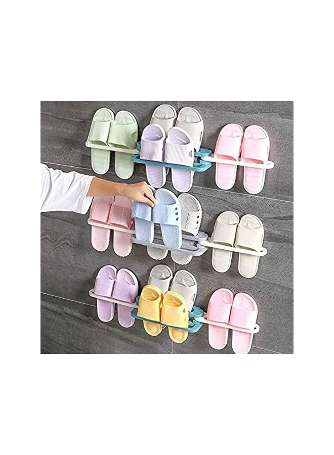 Bathroom Slippers Rack Wall Mounted Shoe 4in1Organizer Rack Folding Slippers Holder Shoes Hanger Punch-Free Storage Towel Racks (Blue)  - Image 2