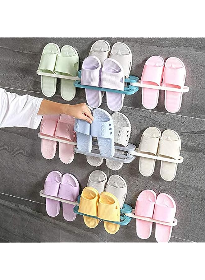 Bathroom Slippers Rack Wall Mounted Shoe 4in1Organizer Rack Folding Slippers Holder Shoes Hanger Punch-Free Storage Towel Racks (Blue)  - Image 1