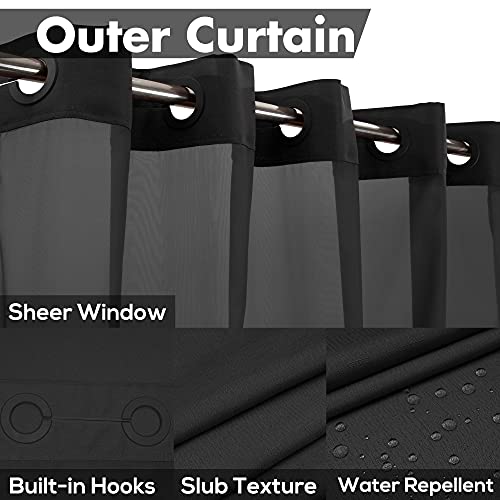 River Dream Long No Hook Slub Textured Shower Curtain with Snap-in PEVA Liner Set - 71" x 77"(75"), Hotel Style with See Through Top Window, Black Fabric Curtain & Waterproof Liner, Black, 71x77 - Image 3