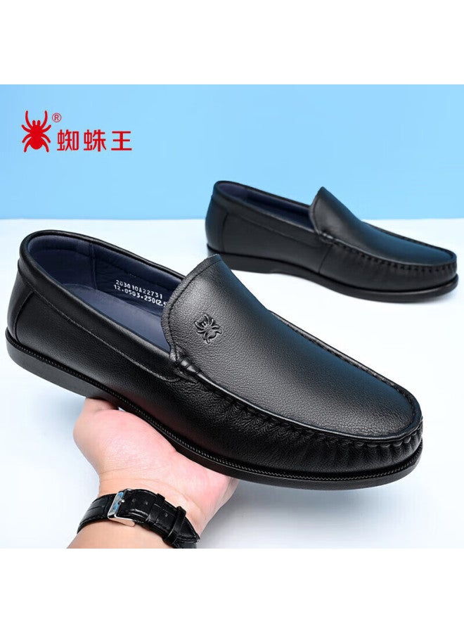 Spider King Men's Leather Shoes Spring And Summer Breathable Soft Sole Business Slip-on Casual Loafers Men's Shoes Black Size 41