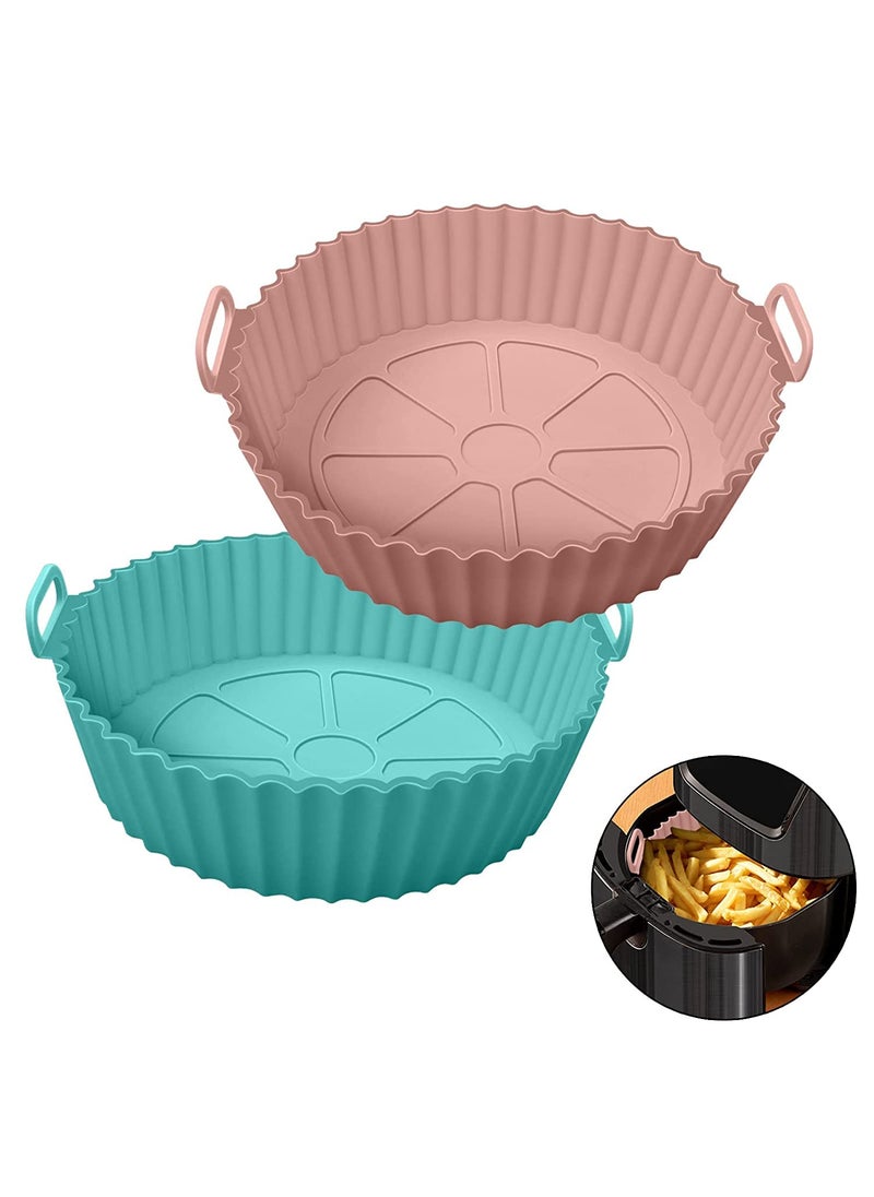 NestPlay NestPlay Air Fryer Liners Round Silicone Basket Baking Tray Pot with Ear Handles Nonstick Reusable Heat Resistant Cooking Oven Insert Accessories Multicolor 8 inch Pack of 2  - Image 1