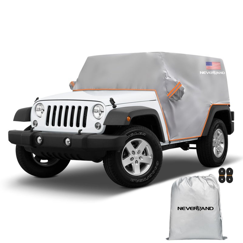 NEVERLAND Wrangler Cab Cover for 20072025 Jeep Wrangler JK JL CJ YJ TJ 2 DoorNEVERLAND Half Car Cover Waterproof Oxford with Reflective StripSun Snowproof Cab Car Cover Silver