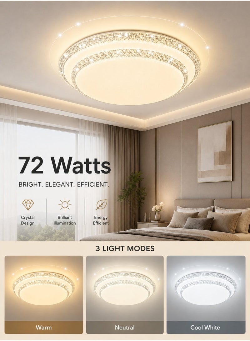 MODI 72W LED Crystal Ceiling Light 500mm, 5000LM Round Acrylic Flush Mount Ceiling Lamp, 120° Wide Beam, AC220-240V Modern Decorative Ceiling Light For Bedroom Living Room Hallway - Image 1