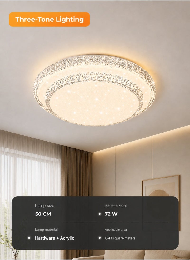 MODI 72W LED Crystal Ceiling Light 500mm, 5000LM Round Acrylic Flush Mount Ceiling Lamp, 120° Wide Beam, AC220-240V Modern Decorative Ceiling Light For Bedroom Living Room Hallway - Image 2