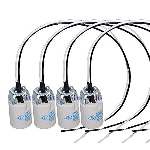EMNOOTI E12 Socket,Ceramic Candelabra Socket E12 Bulb Lamp Holder,Light Socket with Wire Lead for E12 Incandescent LED Light Bulb (4-Pack) - Image 1