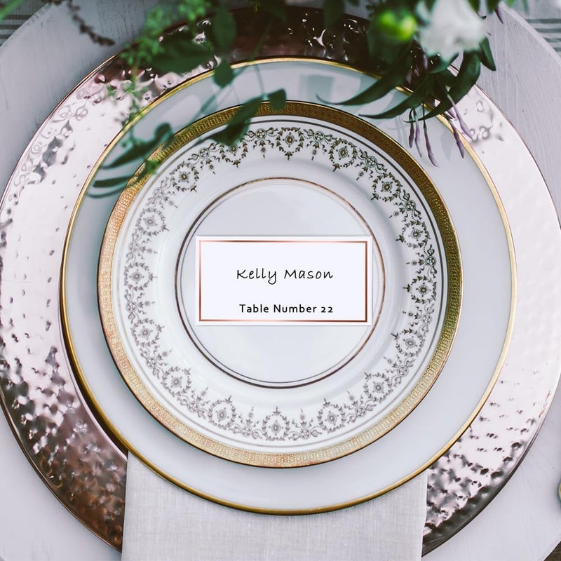 EXQUISS 50 Pcs Place Cards 4x2 with Rose Gold Foil Border for Food Buffet Party Name Place Cards for Table Setting Wedding Reception Escort Cards Name Cards for Birthday Dinner - Image 3