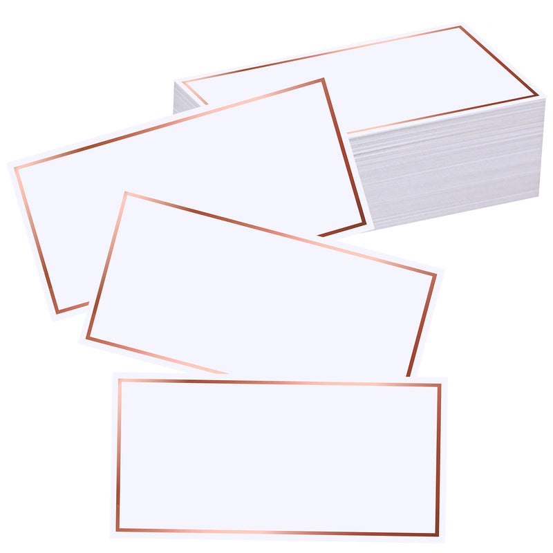 EXQUISS 50 Pcs Place Cards 4x2 with Rose Gold Foil Border for Food Buffet Party Name Place Cards for Table Setting Wedding Reception Escort Cards Name Cards for Birthday Dinner - Image 1