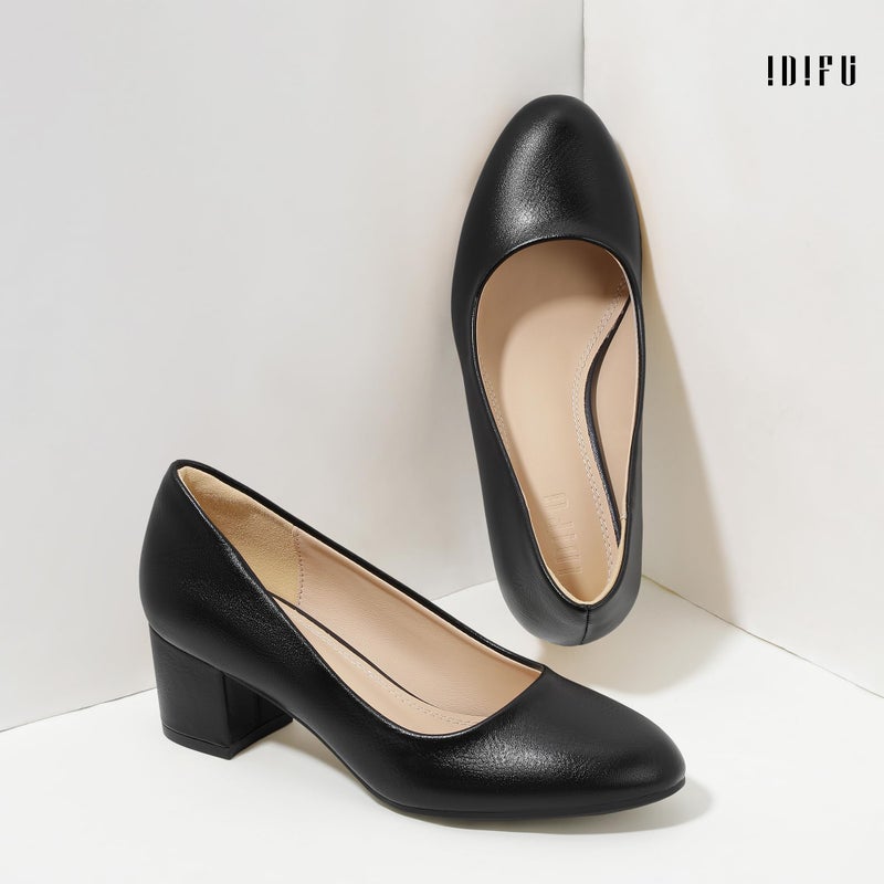 IDIFU Black Heels Women's Pumps Closed Round Toe Low Block Chunky Heels Short Small Thick Homecoming Work Prom Dress Shoes for Women Comfort Cute Dressy Formal Classic Pumps Shoes(Black Pu, 7.5) - Image 5