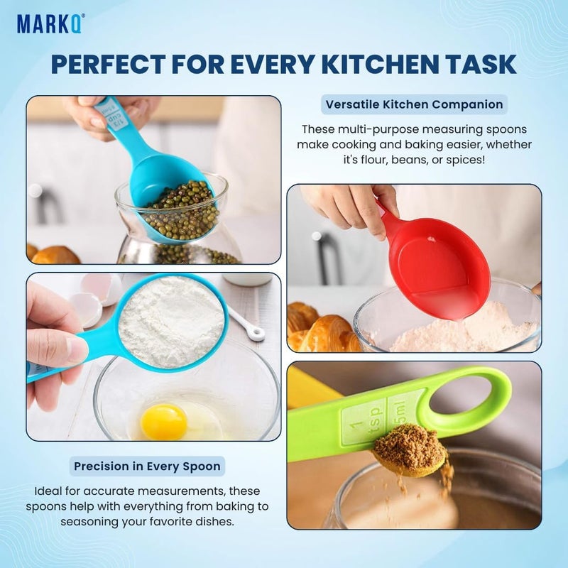 MARKQ 12-Piece Measuring Cups and Spoons Set – Plastic Stackable Kitchen Measuring Set for Dry and Liquid Ingredients, BPA Free, Colorful, Easy to Store and Clean – Pack of 2 - Image 3