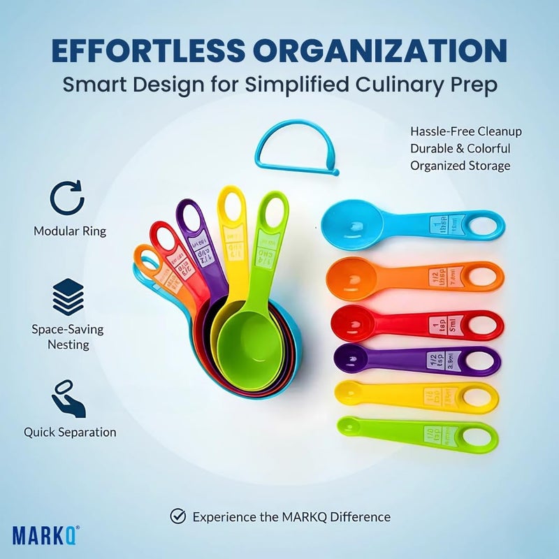 MARKQ 12-Piece Measuring Cups and Spoons Set – Plastic Stackable Kitchen Measuring Set for Dry and Liquid Ingredients, BPA Free, Colorful, Easy to Store and Clean – Pack of 2 - Image 4