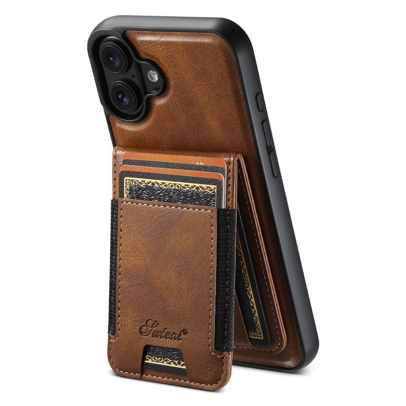 Suteni For Iphone 17 H17 Oil Eax Leather Magsafe Detachable Wallet Phone Case(Brown) - Image 1