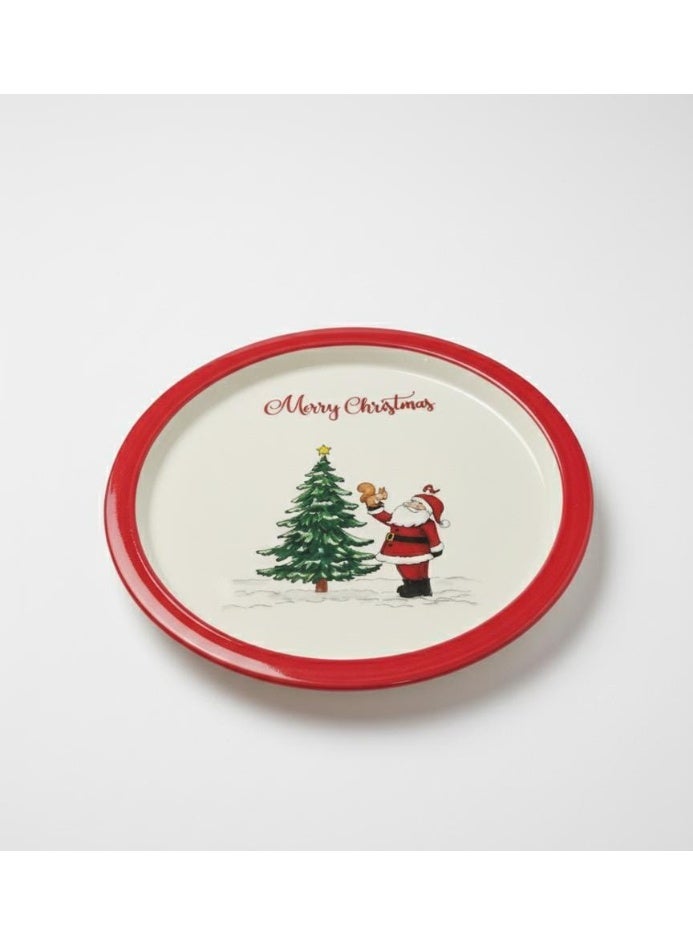 AKDC White Ceramic Round Plate 22 cm – Xmas Tree & Santa Design for Festive Meals - Image 1