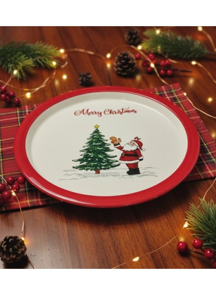 AKDC White Ceramic Round Plate 22 cm – Xmas Tree & Santa Design for Festive Meals - Image 2