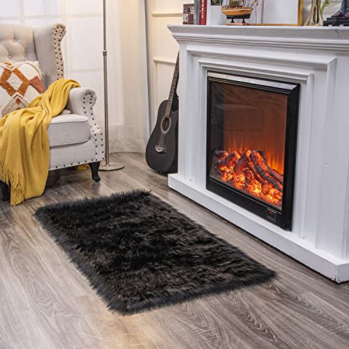 Easy Joy EasyJoy Ultra Soft Fluffy Shaggy Area Rug Faux Fur Rug Chair Cover Seat Pad Fuzzy Area Rug for Bedroom Floor Sofa Living Room (2 x 4 ft Rectangle, Black) - Image 1