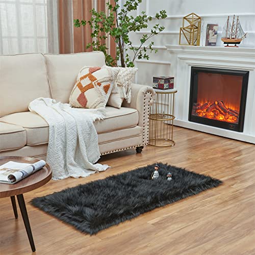 Easy Joy EasyJoy Ultra Soft Fluffy Shaggy Area Rug Faux Fur Rug Chair Cover Seat Pad Fuzzy Area Rug for Bedroom Floor Sofa Living Room (2 x 4 ft Rectangle, Black) - Image 5