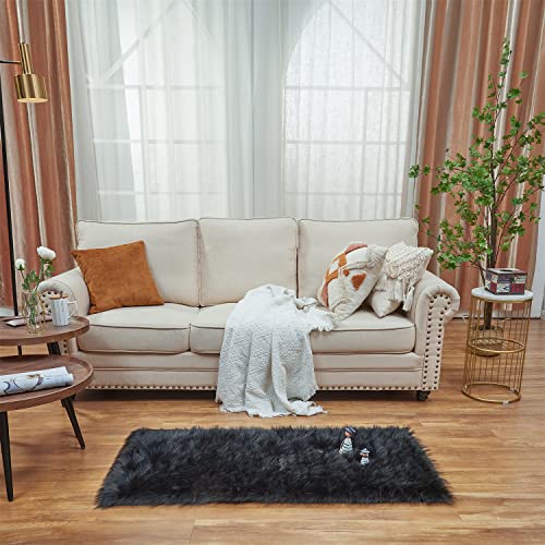 Easy Joy EasyJoy Ultra Soft Fluffy Shaggy Area Rug Faux Fur Rug Chair Cover Seat Pad Fuzzy Area Rug for Bedroom Floor Sofa Living Room (2 x 4 ft Rectangle, Black) - Image 2