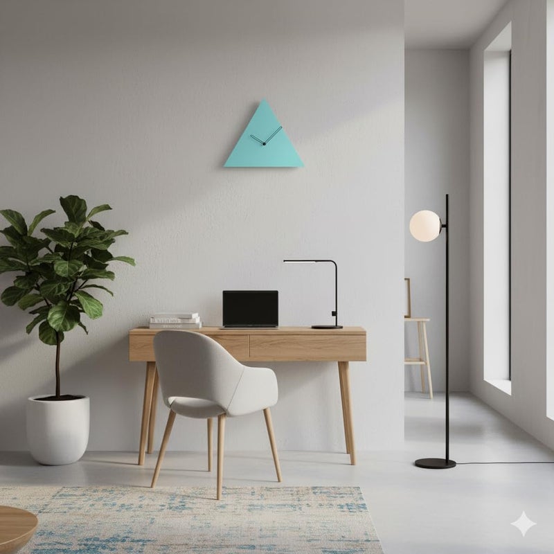 حلقات الخوخ ساعة حائطية مثلثية حديثة من خشب MDF، تصميم بسيط، لون أزرق المحيط، حجم 30 سم، عبوة واحدة، مناسبة لغرفة المعيشة، غرفة النوم، المكتب، أو كهدية (البطارية غير متضمنة) - Image 2