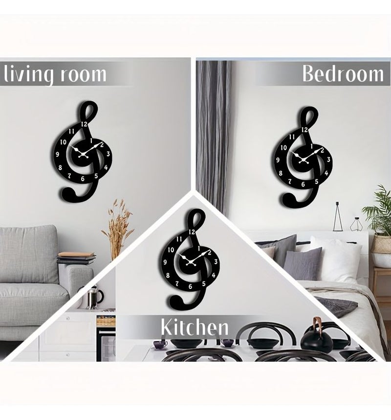 تصميم نغمات موسيقية غير منتظمة، ساعة حائط خشبية صامتة تعمل بالكوارتز، مقاس 25 سم (10 بوصات)، تعمل بالبطارية - مناسبة لغرفة النوم، غرفة المعيشة، المكتب، المطبخ، الحمام - Image 2