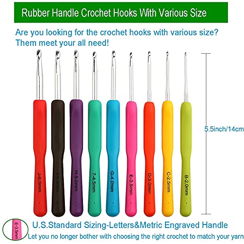 Looen Crochet Hooks Set-Yarn Needles Coloured Aluminum with Storage Case Rubbery Handle Ergonomic Comfort Grip DIY Craft Handmake Kit 47pcs - Image 3