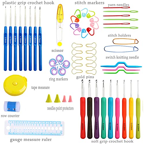Looen Crochet Hooks Set-Yarn Needles Coloured Aluminum with Storage Case Rubbery Handle Ergonomic Comfort Grip DIY Craft Handmake Kit 47pcs - Image 2