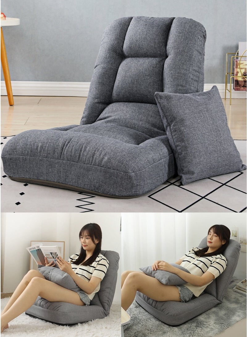 TAPIT Folding Floor Sofa Chair with Back Support  and Pillow, Cushion Couch Lounge Tatami Lounger Floor Seat Couch Recliner, Padded Sleeper Bed for Home Office Reading (Grey) - Image 1