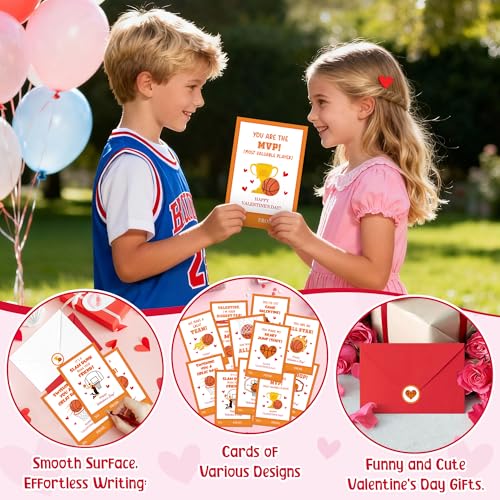 TICIAGA 72pcs Valentine’s Day Basketball Greeting Cards with Envelop and Stickers for Kids, 4 x 6 IN Sport Theme Exchange Gift Cards for Boys and Girls School Classroom Supplies, Valentines Party Favors - Image 4