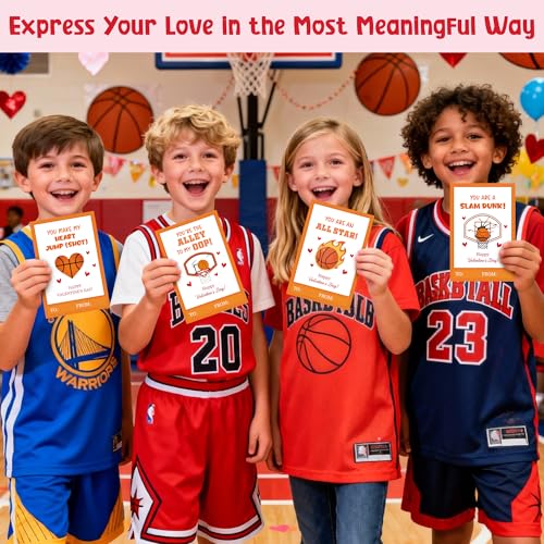 TICIAGA 72pcs Valentine’s Day Basketball Greeting Cards with Envelop and Stickers for Kids, 4 x 6 IN Sport Theme Exchange Gift Cards for Boys and Girls School Classroom Supplies, Valentines Party Favors - Image 5