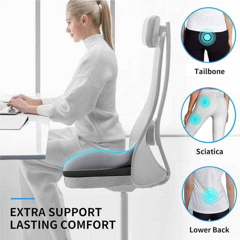 Pomefar Large Seat Cushion Office Chair Cushions,Memory Foam Pressure Relief Coccyx Cushion for Tailbone Pain,Cushion Pillow for Back Support Non-Slip Chair Pad for Office Chair, Car Seat, Wheelchair - Image 2