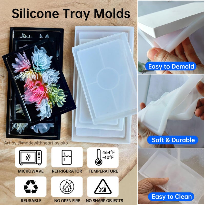 Midnadiy Durable Resin Tray Molds, 3 Pcs Silicone Tray Molds for Epoxy Concrete Trinket Tray Mold, Rectangle Resin Coaster Molds for DIY Jewelry Trinket Dish,Home Decor, DIY Gift - Image 4