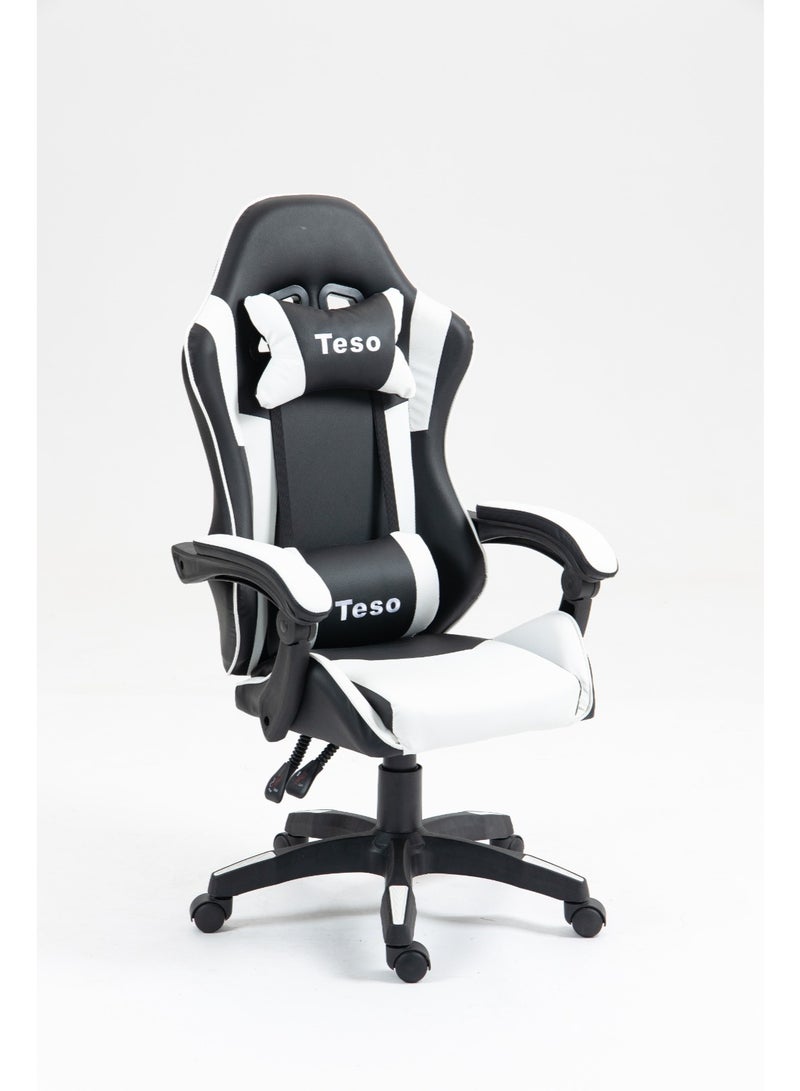 تيسو كرسي ألعاب مريح بتصميم هندسي، كرسي مكتب سباق بظهرٍ عالٍ من جلد PU مع دعم أسفل الظهر قابل للتعديل، كرسي مكتب كمبيوتر دوّار - Image 2
