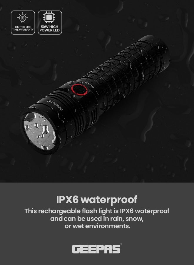 GEEPAS Rechargeable LED Flashlight with High Capacity Lithium Battery /Aircraft Aluminium Body/Mobile Charging/Type C Charging /GFL51061, Black - Image 5